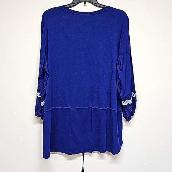 Lauren Ralph Lauren slub yarn embroider top with drawstring waist blue white 3X - Picture 4 of 8